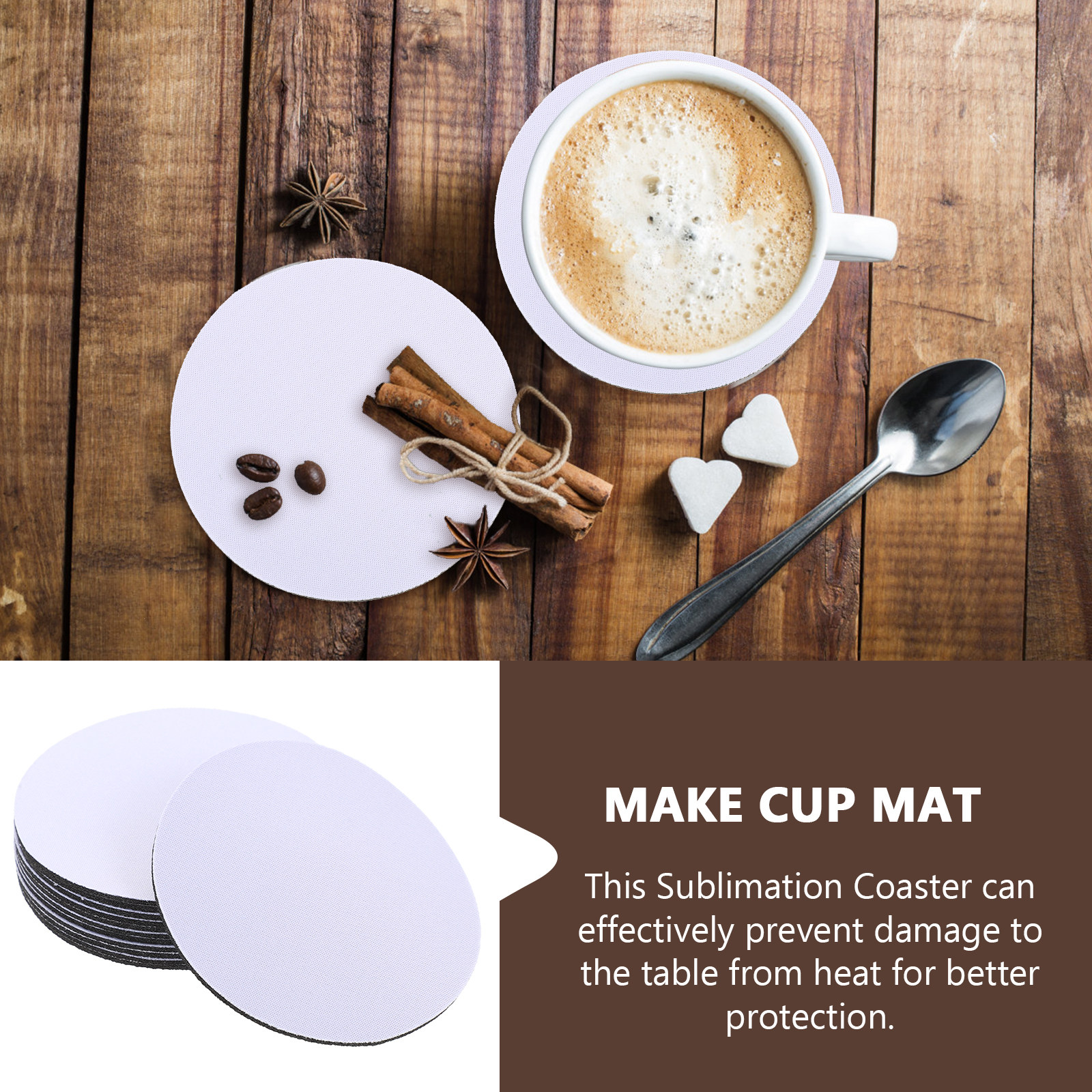 10Pcs Sublimation Cup Coasters - Coaster Sublimation Blank ulasan dan harga