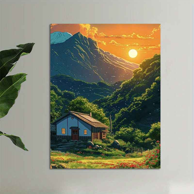 1pc Mountain Cabin Sunset Canv - Canvas Wrap Ready ulasan dan harga